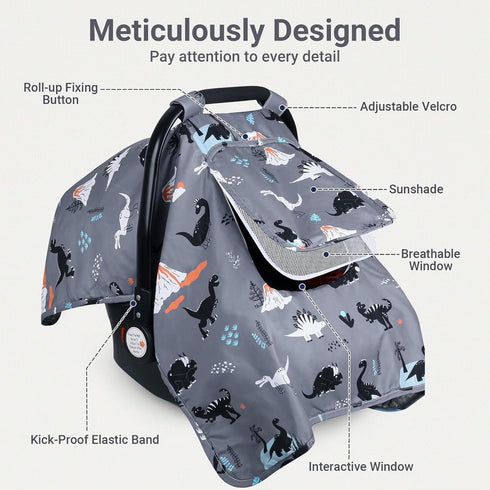 2 Car Seat Cover Baby, Carseat Covers Baby with Layers Breathable Zipper Windows, Windproof Infant Car Seat Cover