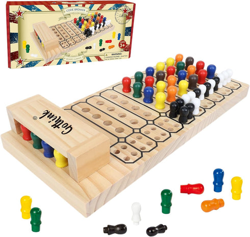 Code Breaker Game - Mastermind Strategy Peg Game, Wooden Brain Puzzle Set for 2 Players, Multi Color, Kids Gift