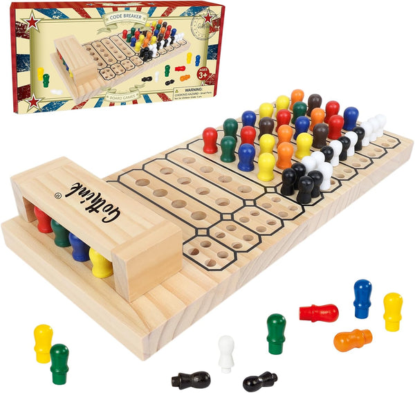 Code Breaker Game - Mastermind Strategy Peg Game, Wooden Brain Puzzle Set for 2 Players, Multi Color, Kids Gift
