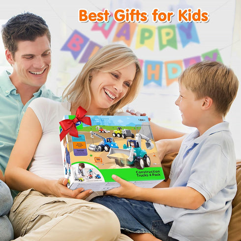ORWINE 18 4PCS Inertia Trucks Toy Cars, Early Educational Baby Boy Toys Months, Push and Go Cars Gifts for Boys