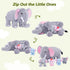 OUOZZZ 4 Set 14" 6.3" Elephant Stuffed Animal with Baby Elephants Interactive Plush Toy with Crinkly Ears, Rotating