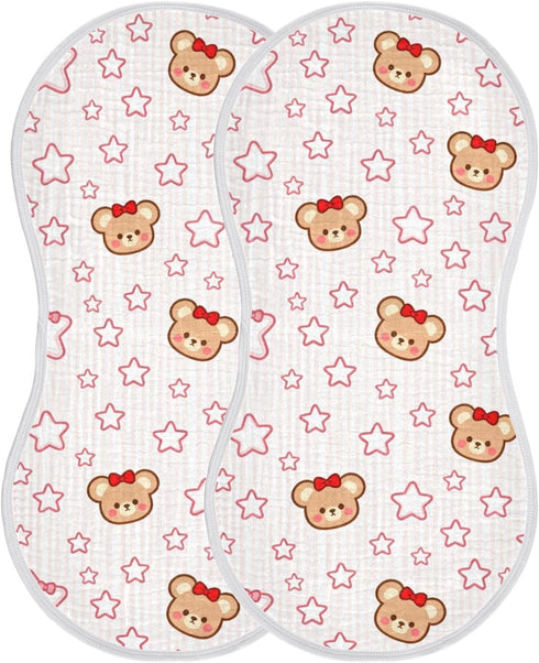 decor gift 4 Pack 22x11in Cotton Baby Burp Cloth Easy Care Cartoon Cute Red Stars Bear spit up Rags for Babies Girls