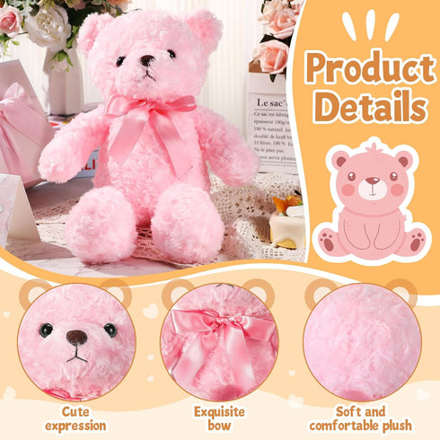 16 Inches Girl's First Bear Plush, Soft Cute Bear with Bow, Birthday Gifts for Girls