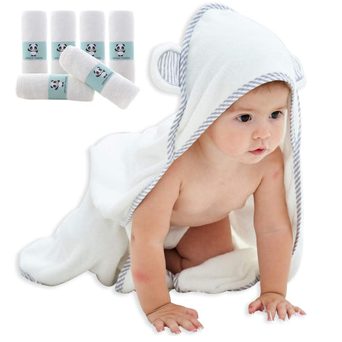 HIPHOP PANDA Hooded Baby Towel and Washcloths Set - 2 Layer Ultra