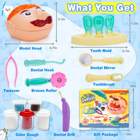 Dentist Color Dough Set, Dental Tools Kit for Kids Toddlers 3 Years and Up, Art & Craft Gift