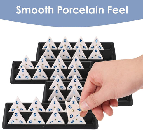 Set 4 56 2-4 Triangle Domino Game with Holders Travel Case | Upgrated Triangular Tiles for Kids, Portable Classic Board