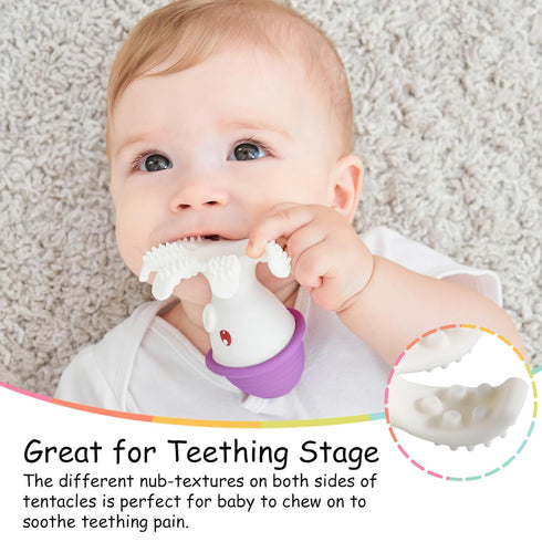 Baby Teething Toys for 6-12 Months, Mombella Octopus Baby Teether for 12-18 Months, Soft Silicone Infant Chew Toy