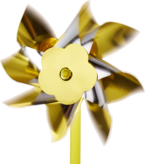 Bulk Pack of 50 Gold and Silver Two-Tone Pinwheels - 12" Tall with 10" Plastic Stem for Indoor and Outdoor Use