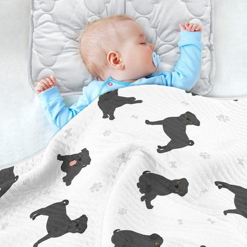 KICPOAY Pug Dog Black Baby Swaddle Blanket for Boys and Girls, Muslin Baby Receiving Swaddle Blanket, Soft Cotton