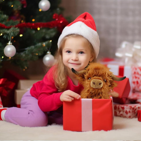 HoCutela Kid 10.5 inch Highland Cow Stuffed Animal Farm Toy, Realistic Highland Cow Plush, Scottish Cow Plush Toy, Farm