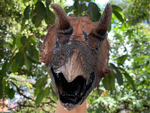 Gemini&Genius Large Triceratops Dinosaur Hand Puppets, Realistic Soft Rubber Dino Head Role Play Toy for Kids and