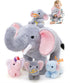 OUOZZZ Elephant Stuffed Animal with 4 Baby Elephants Interactive Plush Toy Set