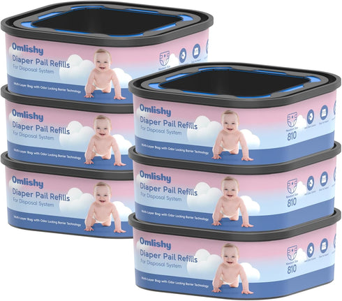 Omlishy 6 Pack Jumbo Square Bags Refill Compatible with Diaper Genie Compact, Select