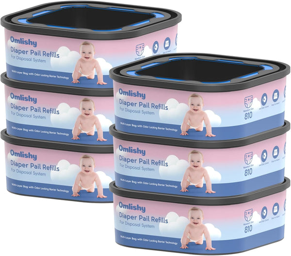 Omlishy 6 Pack Jumbo Square Bags Refill Compatible with Diaper Genie Compact, Select
