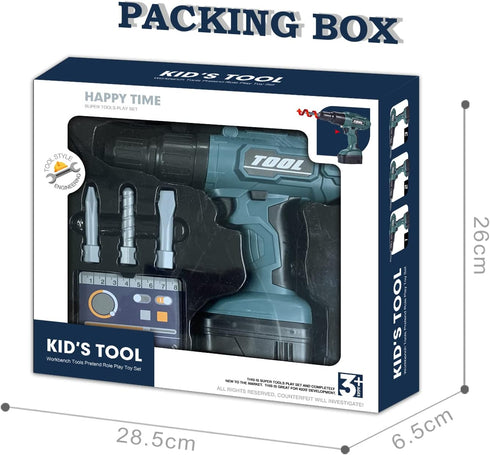 Electronic Power Drill Toy Tools - Kids Tool Set for Pretend Play with Realistic Light, Sound & Action