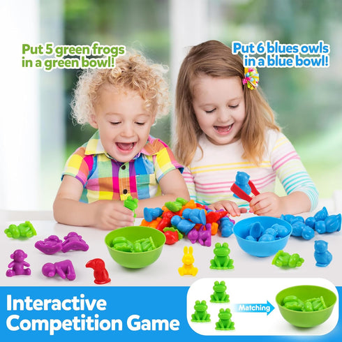 Counting Animals Matching Game with Sorting Bowls | Montessori Preschool Learning Toys for Kids - Zoo