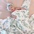 Set LifeTree Newborn Swaddle with Matching Hat and Headband Bow, Wooden Birth Announcement Card, Muslin Baby Swaddle