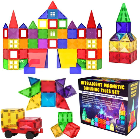 Desire Deluxe Magnetic Tiles Building Blocks Toy - STEM Educational Magnet Set for Kids, 57PC