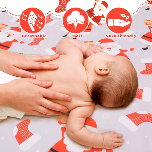 52'' 28'' Christmas Crib Sheet, Fitted Crib Sheet with Santa Claus, Christmas Stocking, Snowflake, Measuring x to fit