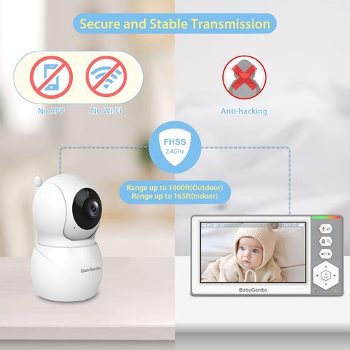 Baby Ganibs 4.3'' 1000ft 30-Hour 2-Way Baby Monitor with Camera and Audio, Video Baby Monitor with Long Range