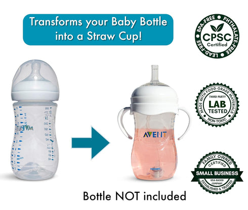 Straw Cup Conversion Kit for Philips Avent Natural Baby Bottles, 2-Count Food Grade Silicone Straw Nipples and Handles