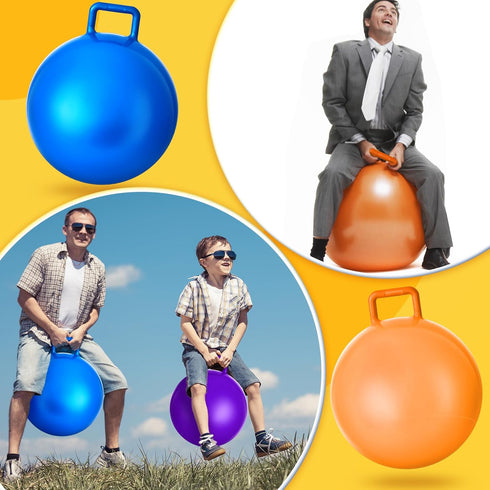Lewtemi 3 Pcs 29 Inch Bouncing Ball with Handle - Outdoors Hopper Ball Jumping Ball with Air Pump for Exercise
