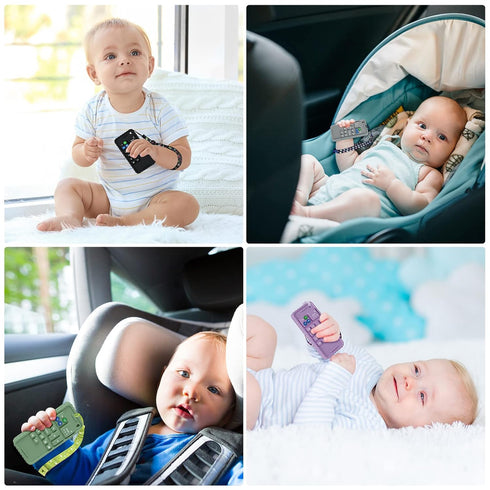 2PCS Silicone Baby Teething Toys, Cell Phone Teether with 2 Pacifier Clips, BPA Free Chew Toys for 0-12 Months