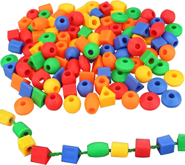 Lacing Beads for Toddlers (60 Stringing Beads,4 Strings) -Educational Montessori Preschool Activities,Toddler