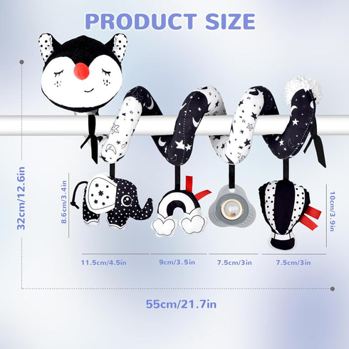 XIXILAND Black and White Musical Car Seat Toys - High Contrast Infant Stroller Toys for Newborns 0-6 Months