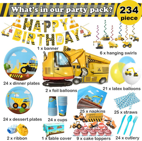 vinfo Set 24 Construction Birthday Party Supplies For Boys - Guests Dump Truck And Tractor Party Decorations, Paper