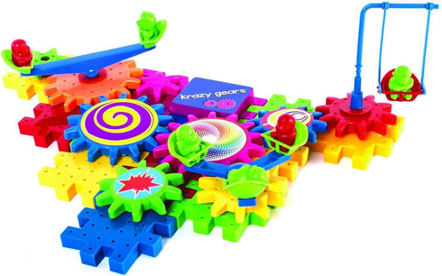 Gear Building Toy Set with 81 Interlocking Learning Blocks, Motorized Spinning Gears Playground Edition