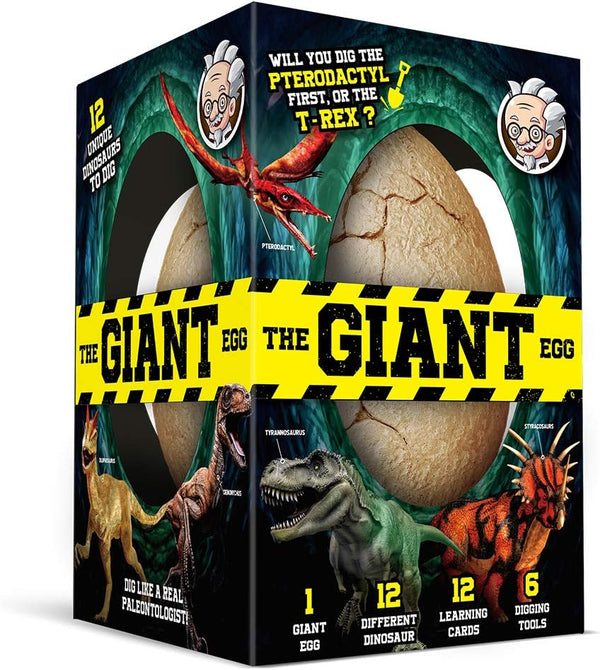 XXTOYS Dino Egg Dig Kit, Unearth Jumbo Dino Egg with 12 Different Dinosaur Toys, Educational STEM Toys for Kids 5-7