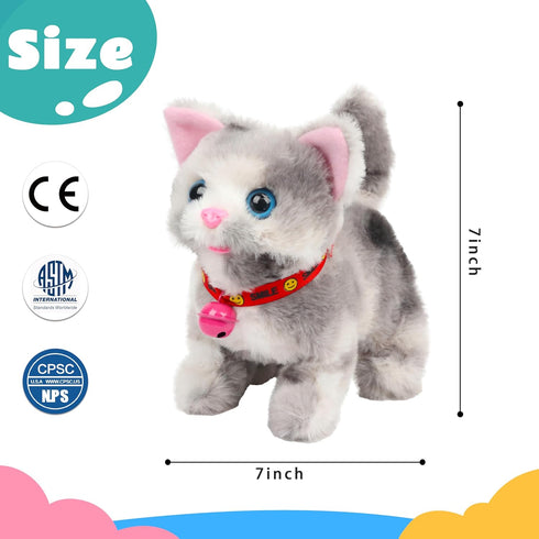 Cuteoy Walking Grey Cat Stuffed Animal, Talking Educational Plush Kitty Toy, Electric Interactive Animated Plushies for
