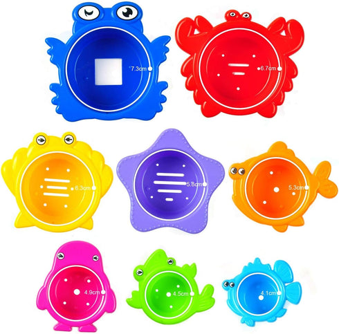 Baby Bath Toy - Beach Stacking Cups for Boys and Girls - 8 pcs Bath Tub Toys for Toddlers