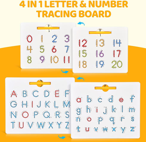 Set GAMENOTE Double Sided Magnetic Letter & Number Board - Alphabet & Numbers Tracing Board for Toddlers, ABC Uppercase