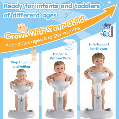 LimboGlow Anti-Pinch 6-36 Upgraded Baby Shower Stand with Silicone & Anti-Slip Base, Adjustable Height Baby Bath