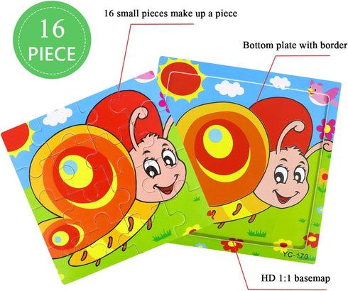 Puzzles for Kids Ages 3-5 - 9 Pack Wooden Jigsaw Puzzles for Toddlers 16 Pieces Educational Learning Toys