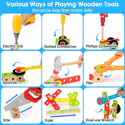 Set 3 4 5 44 Kids Tool Toy with Drill, Stem Montessori Toys for Years Old Boy Girl, Pcs Wooden Toddler Tool Kits Inc