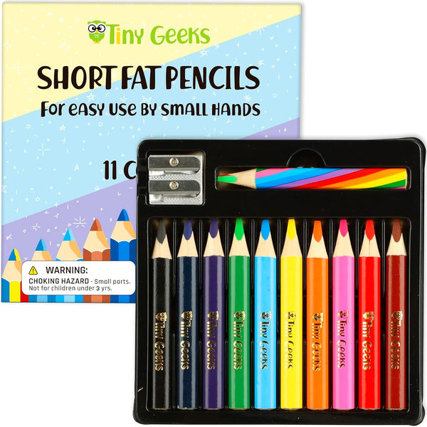 TinyGeeks Jumbo Color Pencils Set For Kids - Short Fat Triangle Pencils