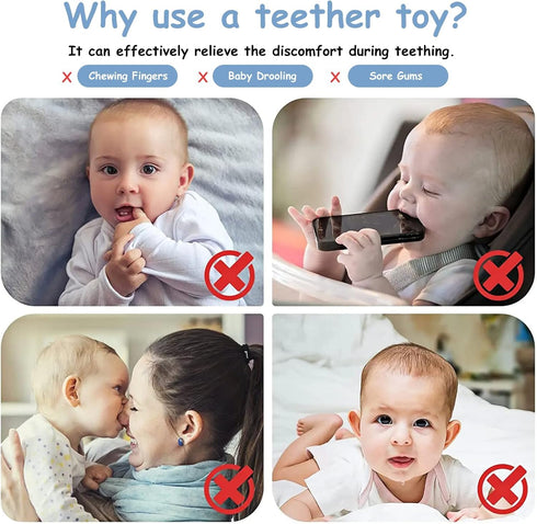 3 6 12 18 Yoolane Baby Teething Toys, Silicone Teether for Babies Months, Dinosaur Baby Teething Ring Rattle Teether