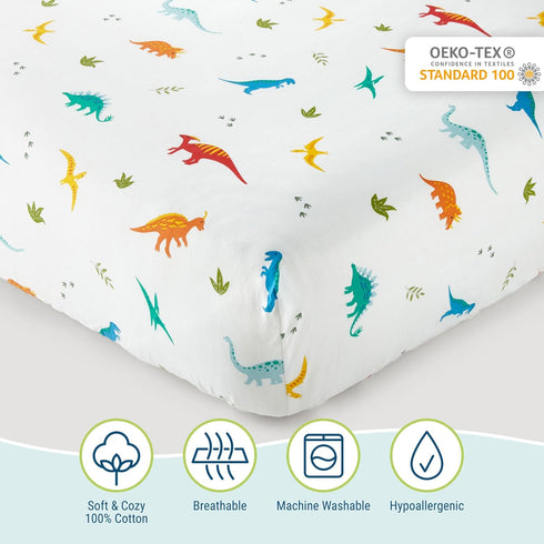 Wildkin 100% Cotton Fitted Crib Sheet, Soft & Breathable - Jurassic Dinosaurs