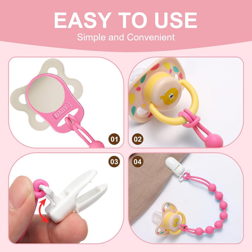 4-Pack Dummy, Dummies, Silicone Pacifier Clip with Adapter Ring Fits MAM Soft Flexible Binky Holder for Button-Style