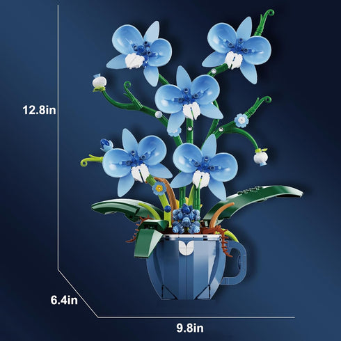 iixeal Set 567pcs Blue Orchid Flower Building for Adults, Coffee Cup Orchid Botanical Collection Plant Building Kit