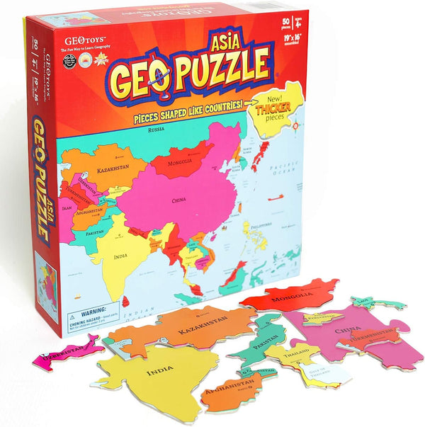 GeoToys GeoPuzzle Asia 50 Piece Geography Jigsaw Puzzle - Educational Kid Toys, Jumbo Size
