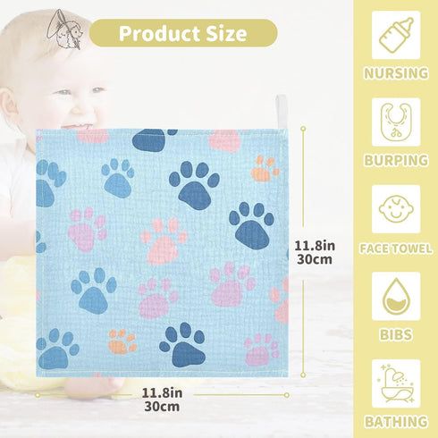 Flradish 3 Pack Set 12 12 Inches Baby Washcloths Pure Cotton Highly Absorbent and Soft Dog Paw Print Baby Towels