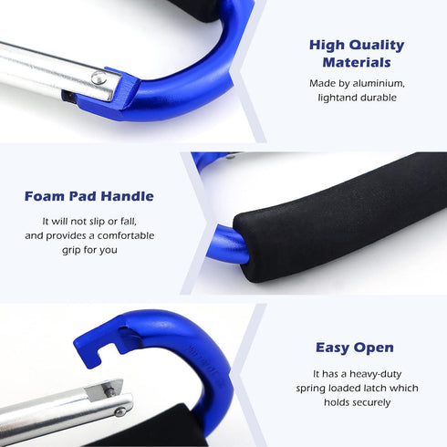 JIALEEY Grocery Bag Shopping Bag Holder - Multi Purpose Snap Hook Stroller Hook Set, Pack of 2, Blue