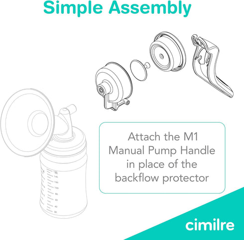 M1 Manual Breast Pump Kit Portable, Quiet Breastfeeding Pump with Ergonomic Handle, Closed System & WideNeck Bottle