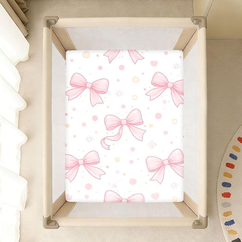 CZXW 52" 28" Pink Bows Polka Dots Crib Sheets Fitted x Natural Cotton Soft & Breathable for Baby Crib Mattress
