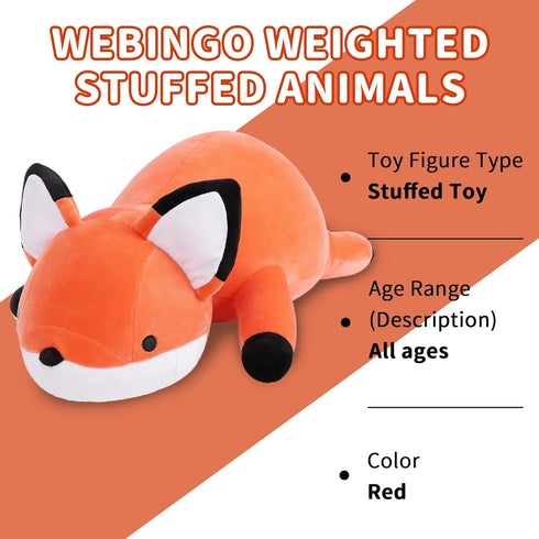 24" 4.2 Lb WeBingo Weighted Stuffed Animals, Weighted Fox Plush Toy Soft Pillow Cute Giant Plushie Gifts for Kids