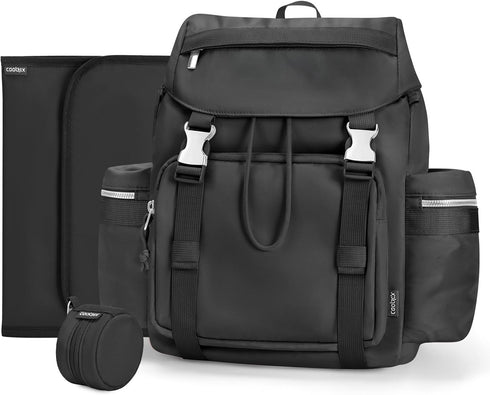 COOLREX Diaper Bag Backpack with Changing Pad, Pacifier Case & Stroller Straps (Black